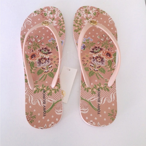 NWT Tory Burch Flip Flops Meadows Sweet Sugar Berry Floral Sandals
